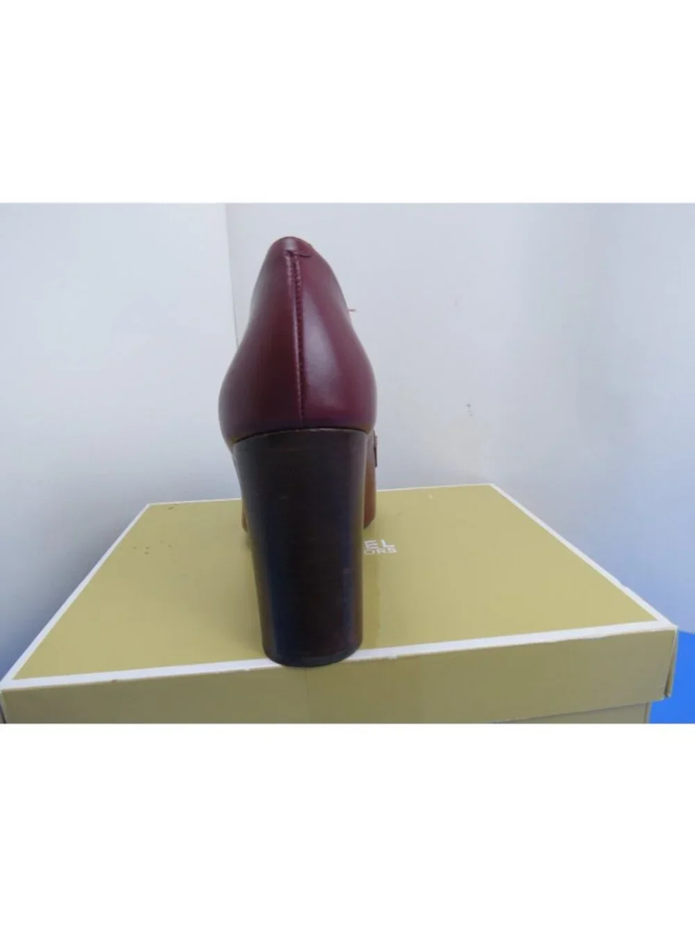 Michael Kors Leather Sheila Merlot Burgundy Mid Loafer Pumps Block Heel 10